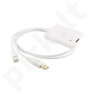 4World Adapteris mini DisplayPort [M] + USB [M] > HDMI [F], 0.5m, baltas