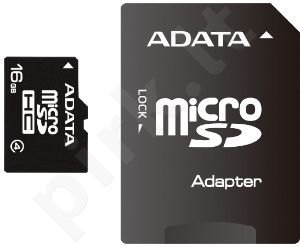 Atminties kortelė Adata microSDHC 16GB CL4 + Adapteris