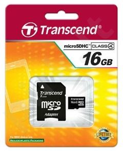 Atminties kortelė Transcend  microSDHC 16GB CL4 + Adapteris