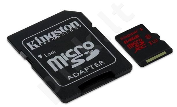 Kingston microSDXC 64GB UHS-I U3 (read/write;90/80MB/s) + Adapter