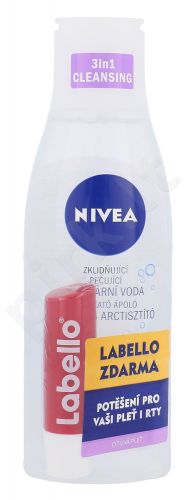 Nivea Sensitive 3in1 Micellar Cleansing Water, rinkinys micelinis vanduo moterims, (micelinis vanduo 200 ml + Lip care 5,5 ml Cherry Shine)