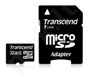 Atminties kortelė Transcend microSDHC 32GB CL4 + Adapteris