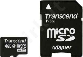 Atminties kortelė Transcend microSDHC 4GB CL4 + Adapteris