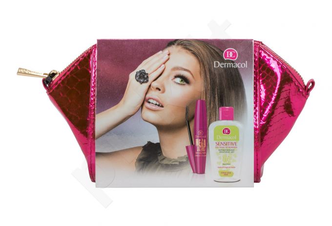 Dermacol Sensitive, rinkinys akių makiažo valiklis moterims, (akių makiažo valiklis 150 ml + blakstienų tušas Mega Lashes 12,5 ml + kosmetika krepšys)