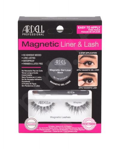 Ardell Wispies, Magnetic Liner & Lash, rinkinys dirbtinės blakstienos moterims, (Magnetic Lashes Wispies 1 pair + Magnetic želė Line 2 g Black + Liner Brush 1 pc), (Black)