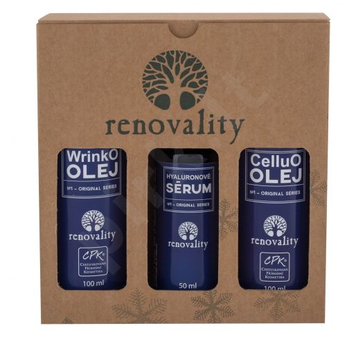 Renovality CelluO Oil, Original Series, rinkinys kūno aliejus moterims, (kūno aliejus 100 ml + kūno aliejus WrinkO 100 ml + Hyaluron Serum 50 ml)