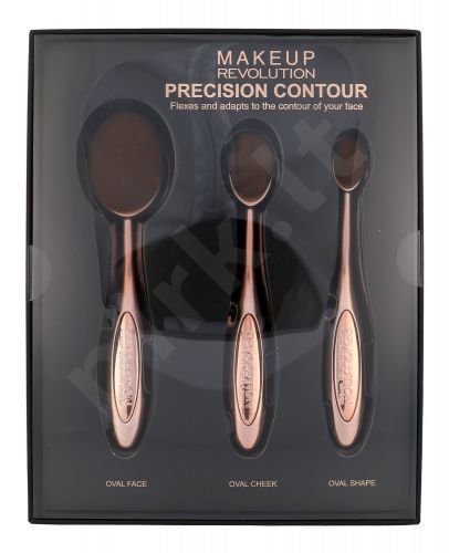 Makeup Revolution London Precision Contour, Brushes, rinkinys šepetėlis moterims, (kosmetika face brush 1 pc medium + kosmetika face brush 1 pc small + kosmetika brush for skaistalaier 1 pc)