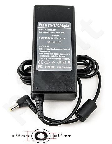 Notebook power supply ACER 220V, 90W: 19V, 4.74A