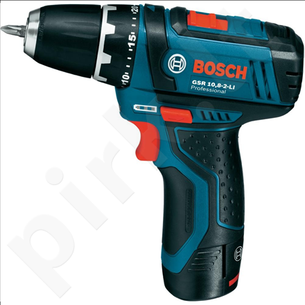 Bosch GSR 10.8-2 Akumuliatorinis gręžtuvas-suktuvas/2x1.5Ah Li-Ion/10.8V/10mm/1300rpm/30Nm/0.95kg
