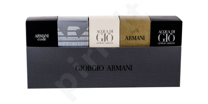 Giorgio Armani Mini Set 1, rinkinys tualetinis vanduo vyrams, (EDT Code Pour Homme 4 ml + EDT Emporio Diamonds 4 ml + EDT Acqua di Gio 5 ml + EDT Eau Pour Homme (2013) 7 ml + EDP Acqua di Gio Profumo 5 ml)