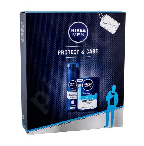 Nivea Men Protect & Care, rinkinys losjonas po skutimosi vyrams, (After-Shave Care 2in1 100 ml + skutimosi putos 200 ml)