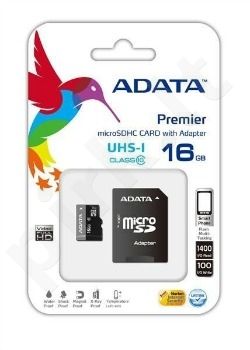 Atminties kortelė Adata microSDHC UHS1 16GB CL10 + Adapteris