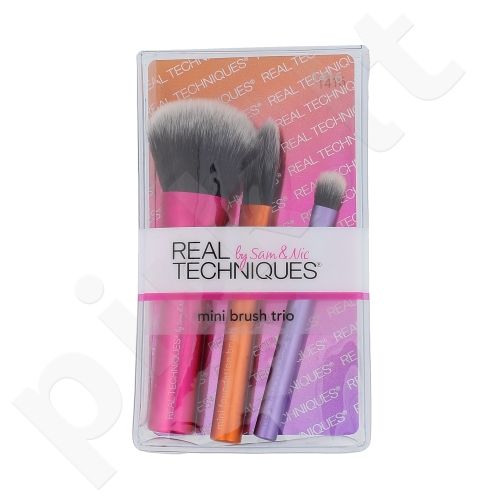 Real Techniques Brushes, rinkinys šepetėlis moterims, (Mini brush for make-up 1 ks + mini brush for akių šešėliai 1 ks + mini brush for kompaktinė pudra 1 ks)