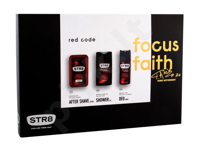 STR8 Red Code, rinkinys losjonas po skutimosi vyrams, (losjonas po skutimosi 50 ml + dezodorantas 150 ml + dušo želė 250 ml)