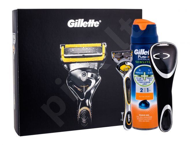 Gillette Fusion Proshield, rinkinys skutimosi peiliukai vyrams, (Shaver with one head 1 pc + skutimosi želė Fusion Proglide Sensitive Active Sport 170 ml + shaver case 1 pc)