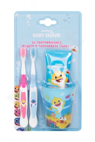 Pinkfong Baby Shark, rinkinys dantų šepetėlis vaikams, (Tooth Brush 2 pcs + Tooth Paste 75 ml + Toothbrush Cup)