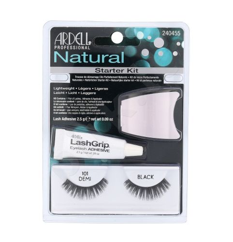 Ardell Demi 101, Natural, rinkinys dirbtinės blakstienos moterims, (Eyelashes Demi Wispies 101 1 pair + Eyeůasjes Glue 2,5 g + Applicator), (Black)