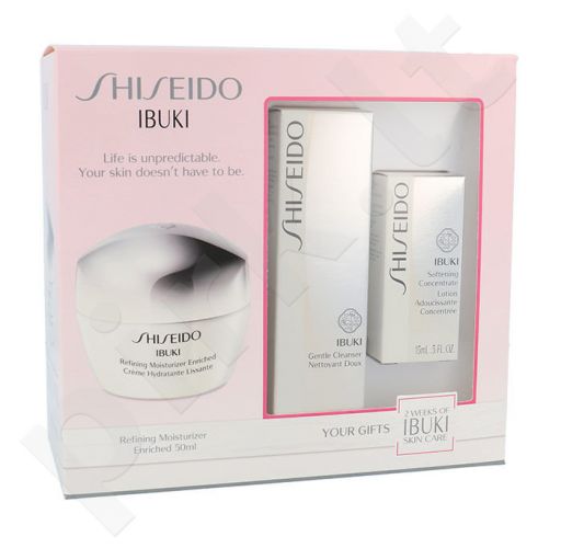 Shiseido Ibuki, rinkinys dieninis kremas moterims, (50ml Ibuki Refining Moisturizer Enriched + 30ml Ibuki Gentle prausiklis + 15ml Ibuki Softening Concentrate Lotion)