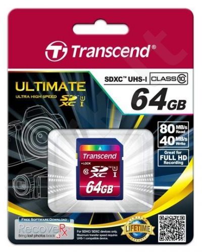 Atminties kortelė Transcend SDXC 64GB CL10 UHS1