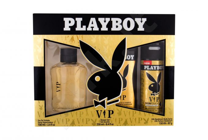 Playboy VIP For Him, rinkinys tualetinis vanduo vyrams, (EDT 100 ml + dušo želė 250 ml + dezodorantas 150 ml)