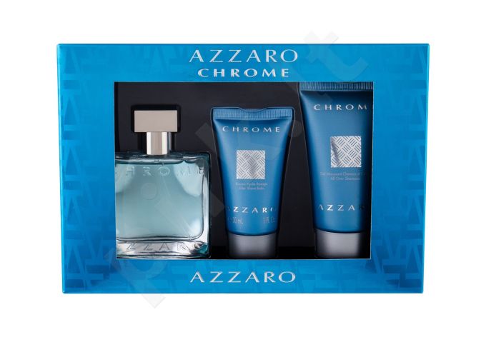 Azzaro Chrome, rinkinys tualetinis vanduo vyrams, (EDT 30 ml + balzamas po skutimosi 30 ml + dušo želė 50 ml)