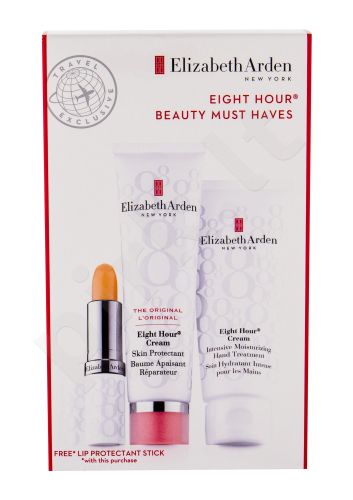 Elizabeth Arden Skin Protectant, Eight Hour Cream, rinkinys kūno balzamas moterims, (Protective Care 50 ml + Moisturizing Hand Care 75 ml + Moisturizing Lip Care SPF15 3,7 g)
