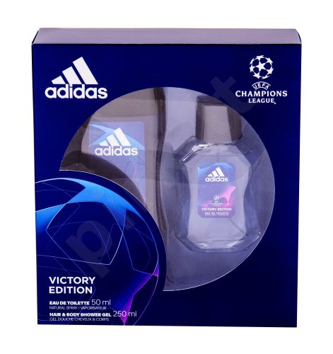 Adidas Victory Edition, UEFA Champions League, rinkinys tualetinis vanduo vyrams, (EDT 50 ml + dušo želė 250 ml)