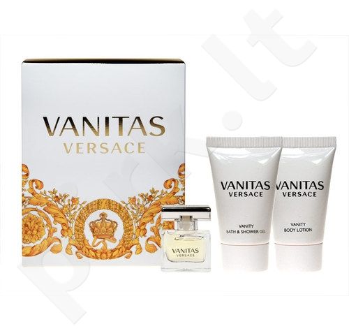 Versace Vanitas, rinkinys tualetinis vanduo moterims, (EDT 4,5 ml + 25ml kūno losjonas + 25ml dušo želė)