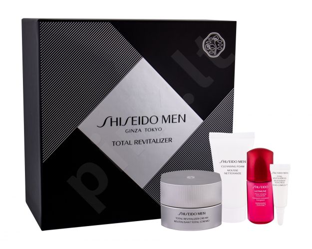 Shiseido Total Revitalizer, MEN, rinkinys dieninis kremas vyrams, (Skin care 50 ml + Cleaning foam30 ml + Eye care 3 ml + veido serumas ULTIMUNE Power Infusing Concentrate 10 ml)