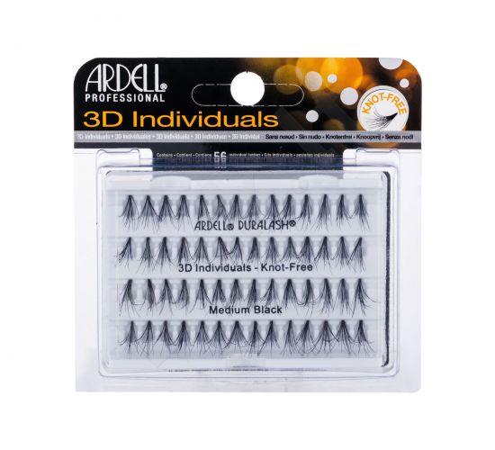 Ardell 3D Individuals, Duralash Knot-Free, dirbtinės blakstienos moterims, 56pc, (Medium Black)