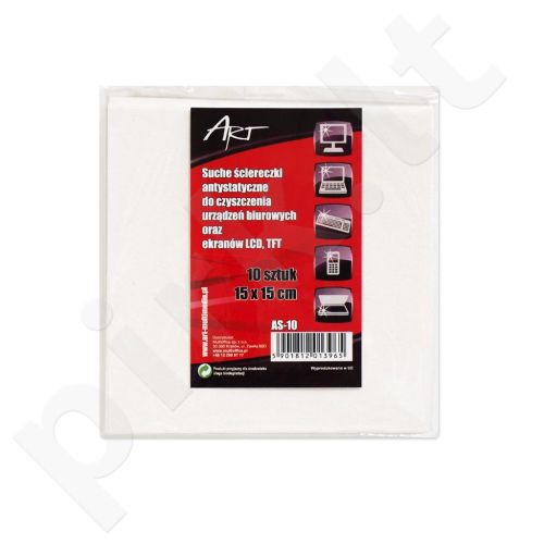 Antistatinės sausos servetėlės ART AS-10 skirtos LCD/TFT ekranams 10vnt 15x15cm