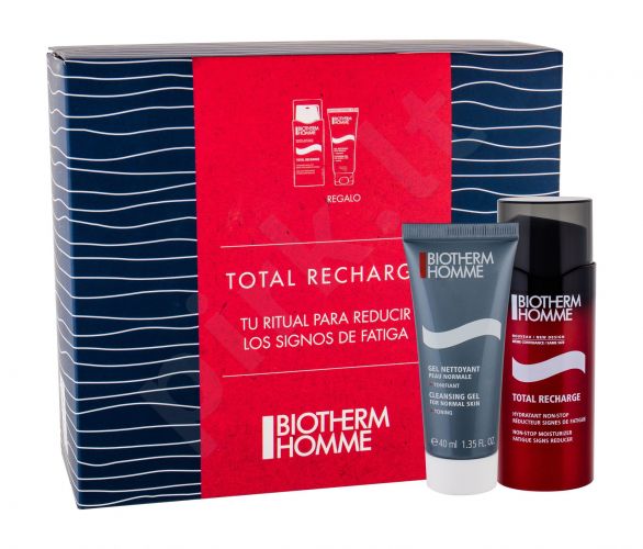 Biotherm Non-stop Moisturizer, Homme Total Recharge, rinkinys dieninis kremas vyrams, (Daily Skin Care 50 ml + prausiamoji želė 40 ml)