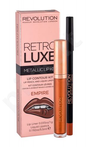 Makeup Revolution London Metallic Lip Kit, Retro Luxe, rinkinys lūpdažis moterims, (Liquid lūpdažis 5,5 ml + lūpų pieštukas 1 g), (Empire)