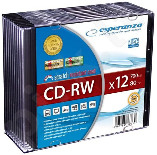 CD-RW ESPERANZA [ slim jewel case 10 | 700MB | 12x ]