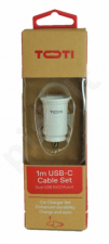 TOTI  Dual USB Car Charger  type-c cable 1m 2.1 Amp (White)