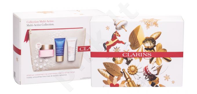 Clarins Multi-Active, rinkinys dieninis kremas moterims, (Day Care 50 ml + Night Care 15 ml + Skin Balm Beauty Flash 15 ml + kosmetika krepšys)