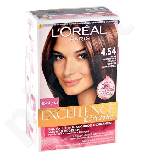 L´Oreal Paris Excellence Creme Hair Colour, kosmetika moterims, 1pc, (4,54 Natural Dark Copper Mahogany)