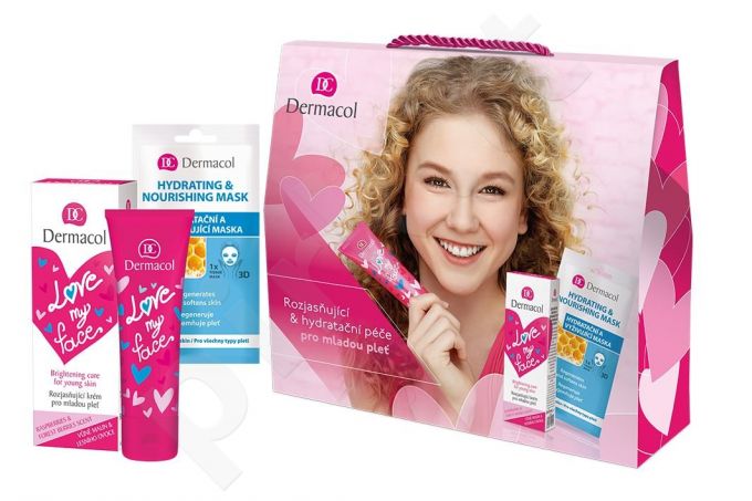 Dermacol Brightening Care, Love My Face, rinkinys dieninis kremas moterims, (Daily Facial Care 50 ml + Facial Mask Hydrating & Nourishing 15 ml)