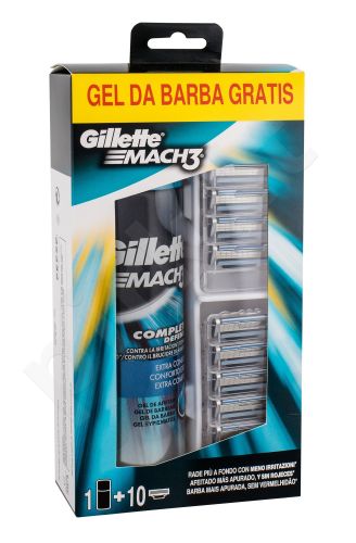 Gillette Complete Defense, Mach3, rinkinys skutimosi želė vyrams, (skutimosi želė 200 ml + 10 x Cartridges)