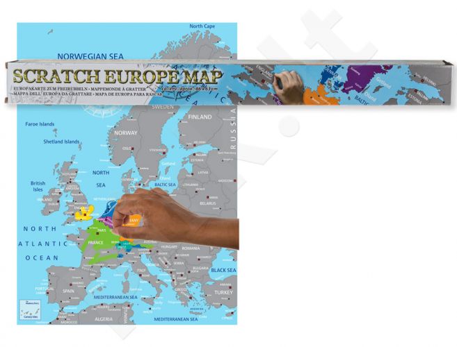 EUROPOS žemėlapis kartoninėje dėžutėje - nutrink aplankytas vietas (86 x 63cm)