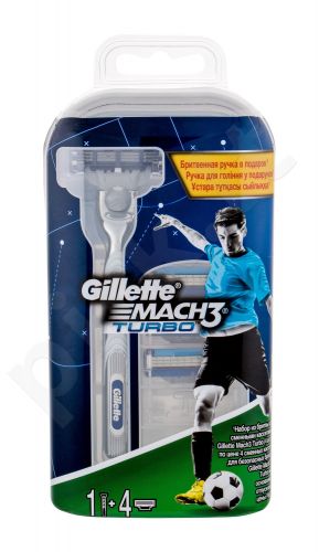 Gillette Mach3 Turbo, rinkinys skutimosi peiliukai vyrams, (Shaver with a Single Head 1 pc + Spare Heads 3 pcs)