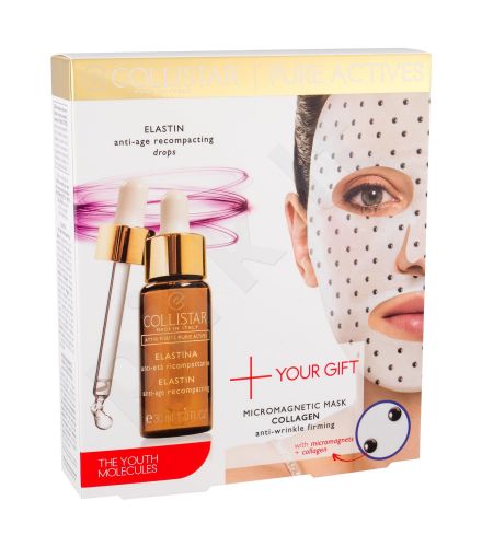 Collistar Elastin Serum + Collagen Mask, Pure Actives, rinkinys veido serumas moterims, (veido serumas 30 ml + Skin Mask Micromagnetic Mask Collagen 1 pc)