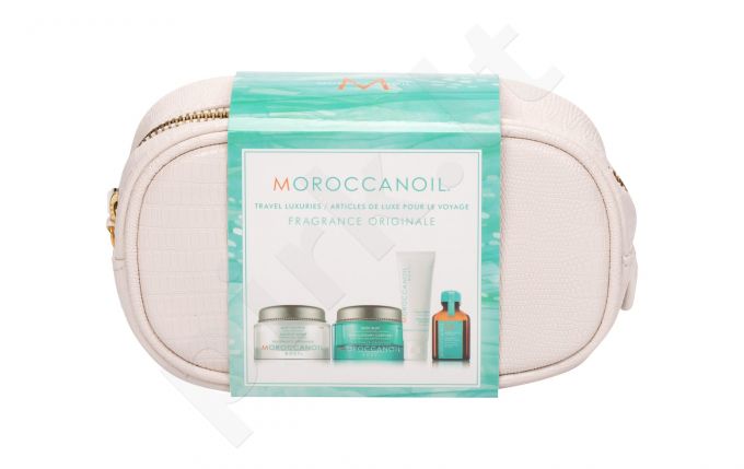 Moroccanoil Body, rinkinys kūno pilingas moterims, (Body Buff 50 ml + Body Soufflé 45 ml + rankų kremas 20 ml + Treatment Oil 15 ml + kosmetika krepšys)