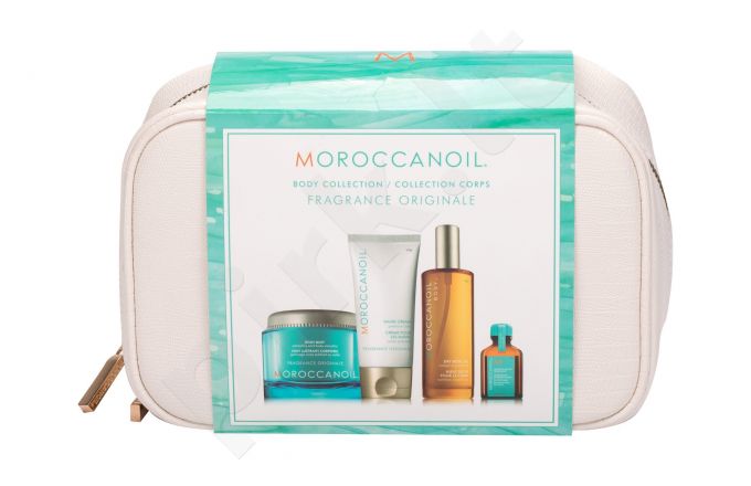Moroccanoil Body, rinkinys kūno pilingas moterims, (Body Buff 180 ml + rankų kremas 75 ml + kūno aliejus 100 ml + Treatment Oil 15 ml + kosmetika krepšys)
