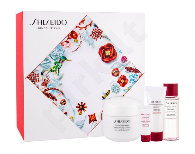Shiseido Moisturizing Cream, Essential Energy, rinkinys dieninis kremas moterims, (Daily Facial Care 50 ml + Facial Serum ULTIMUNE 5 ml + Clarifying Cleansing Foam 15 ml + Treatment Softener 30 ml)