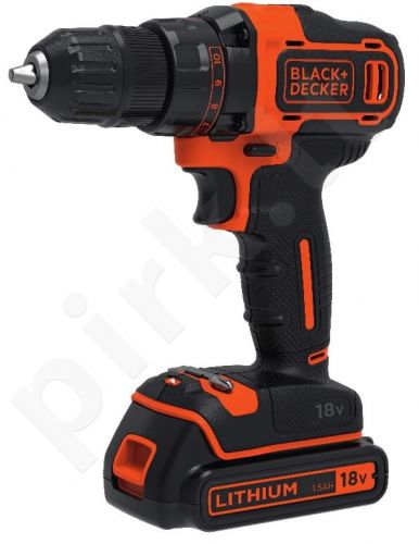 Akumuliatorinis suktuvas/gręžtuvas BLACK & DECKER BDCDD186KB 18V 2 x 1,5 Ah