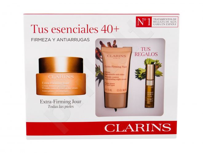 Clarins Extra Firming, rinkinys dieninis kremas moterims, (Daily Facial kremas 50 ml + Night Facial kremas Extra Firming Nuit 15 ml + lūpdažis 2,8 ml 01)
