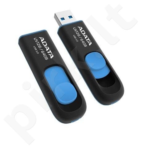 Atmintukas Adata UV128 64GB USB3, Be dangtelio, Ištraukiamas, Juodai mėlynas