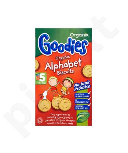 Ekologiški sausainiai vaikams nuo 12 mėn. ORGANIX GOODIES Alphabet, 5x25 g