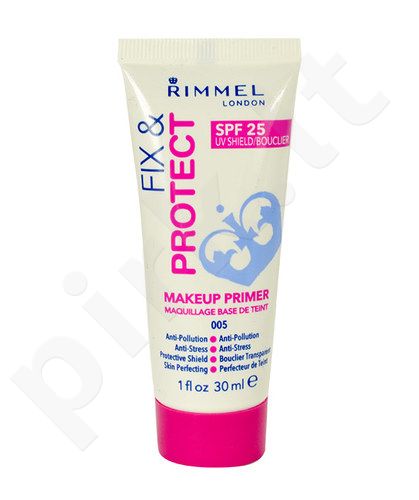 Rimmel London Fix & Protect, Makeup Primer SPF25, makiažo pagrindo bazė moterims, 30ml, (005)